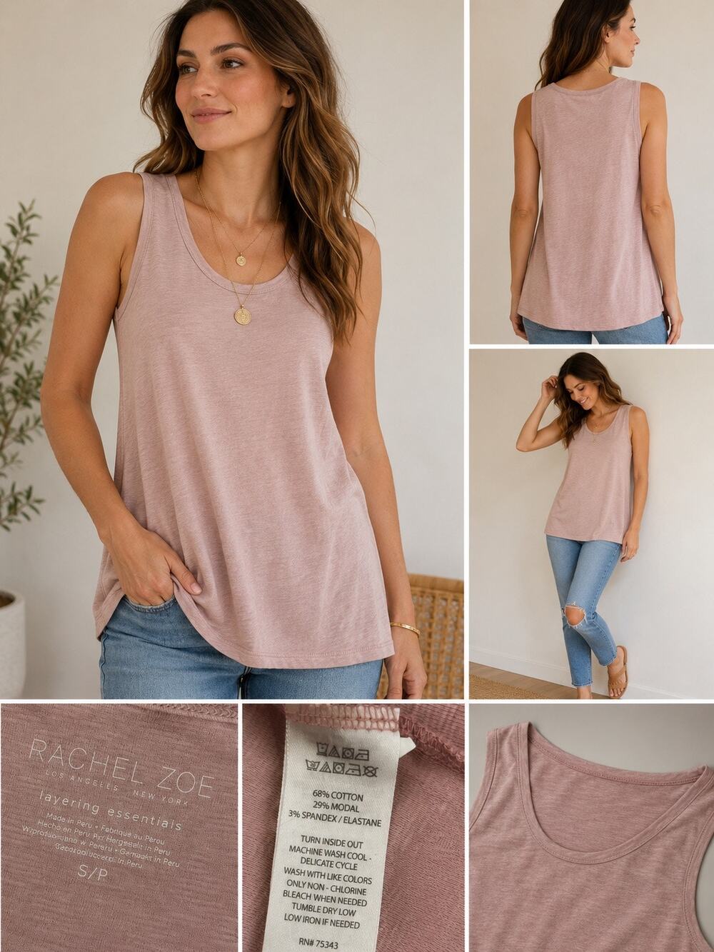 Rachel Zoe Soft Knit Layering Essentials Dusty Rose Tank Size Small